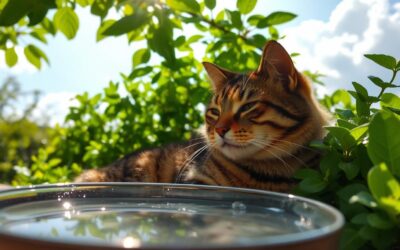 Kočka venku v létě – stín, voda, ochrana