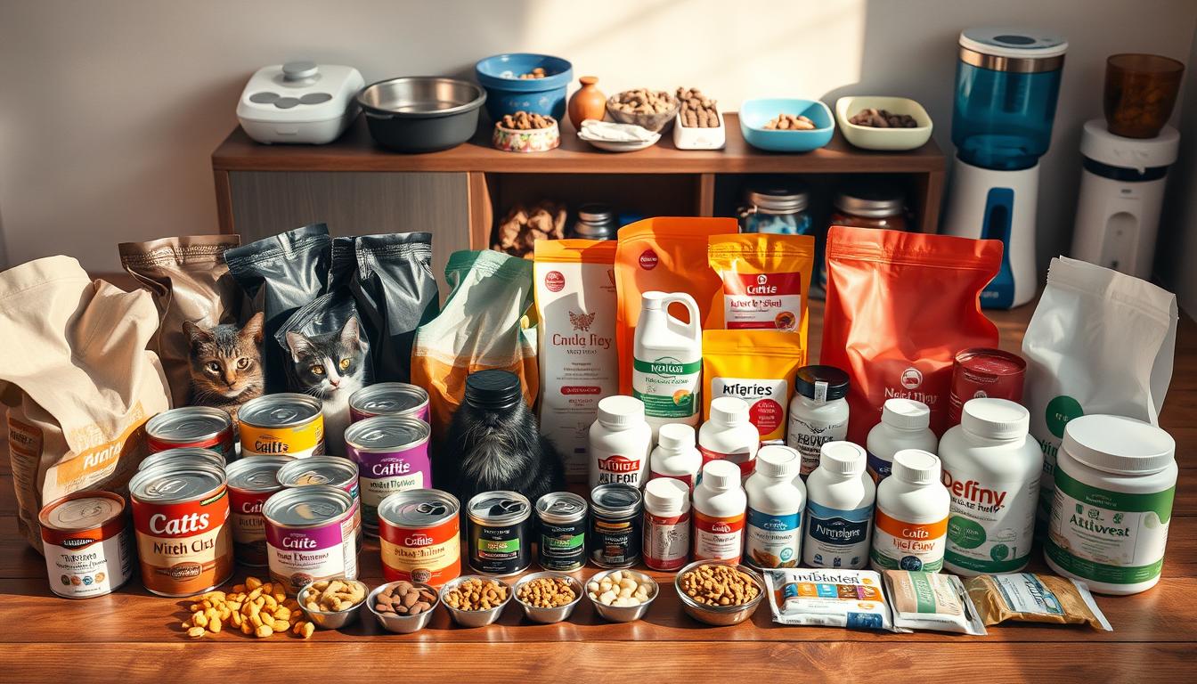 kombinace krmiva a doplňků pro kočky