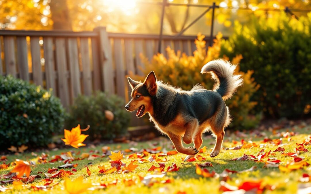 Podzimní hry psů na zahradě – bezpečnost především