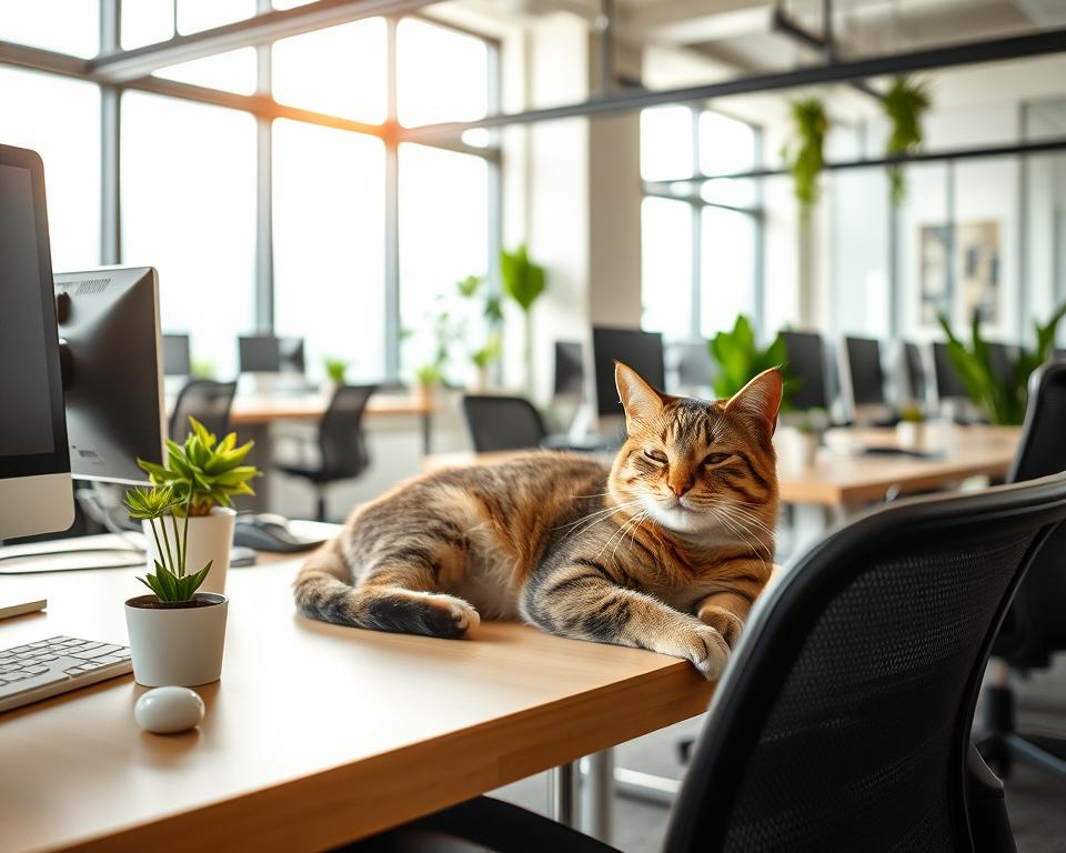 kočka v coworkingových kancelářích