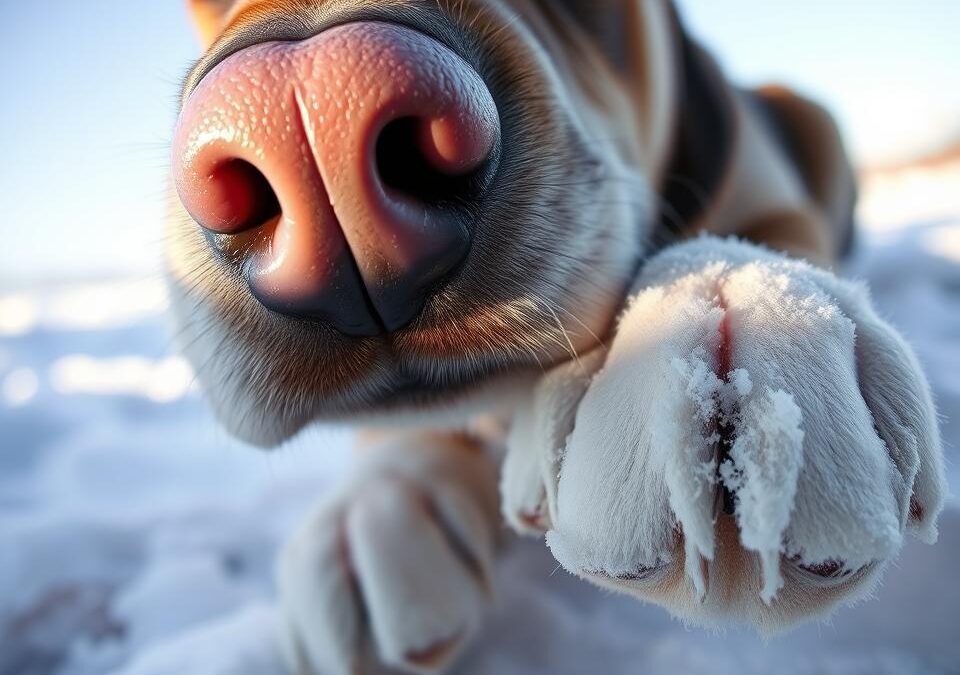 Jak pečovat o nos a tlapky psa v zimě?