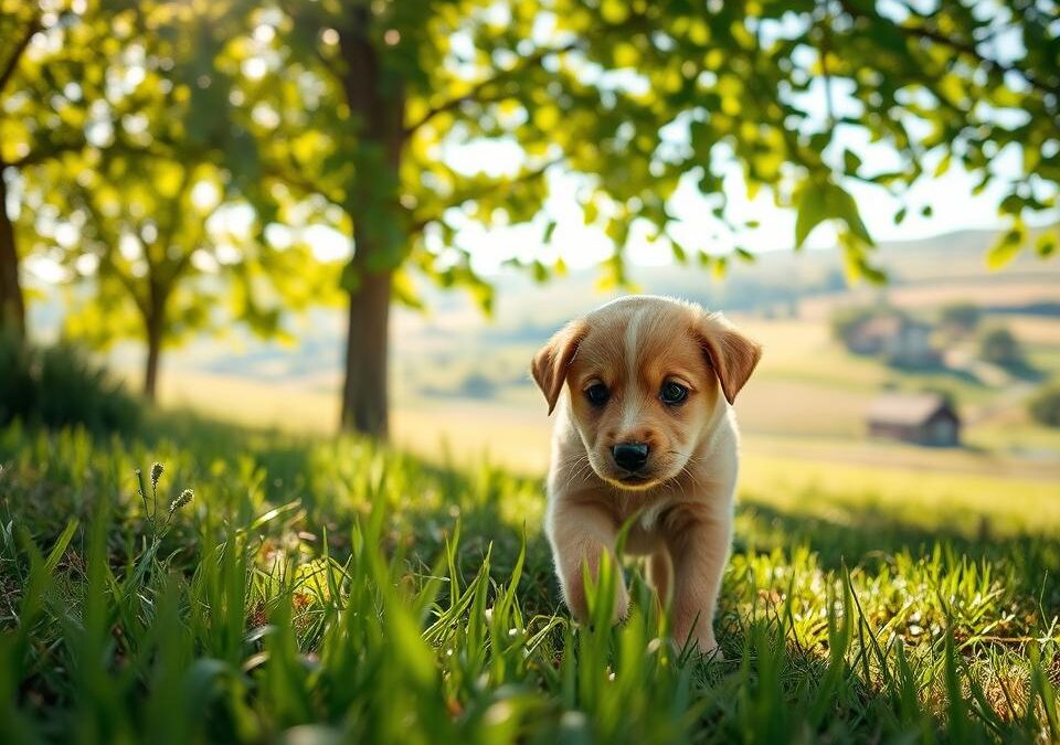 První kroky štěněte venku