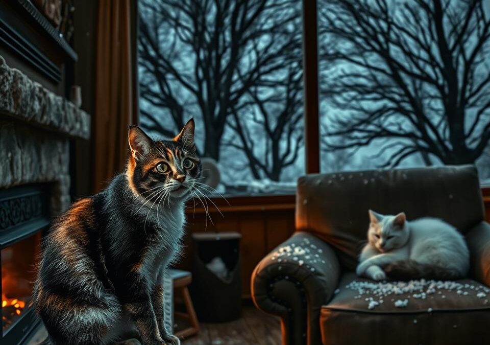 Chování koček během zimní bouřky