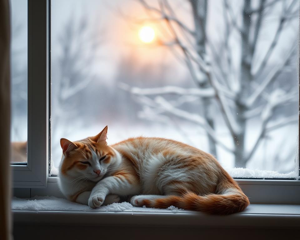 Klid-kocky-na-Silvestra-v-zime Klid kočky na Silvestra v zimě