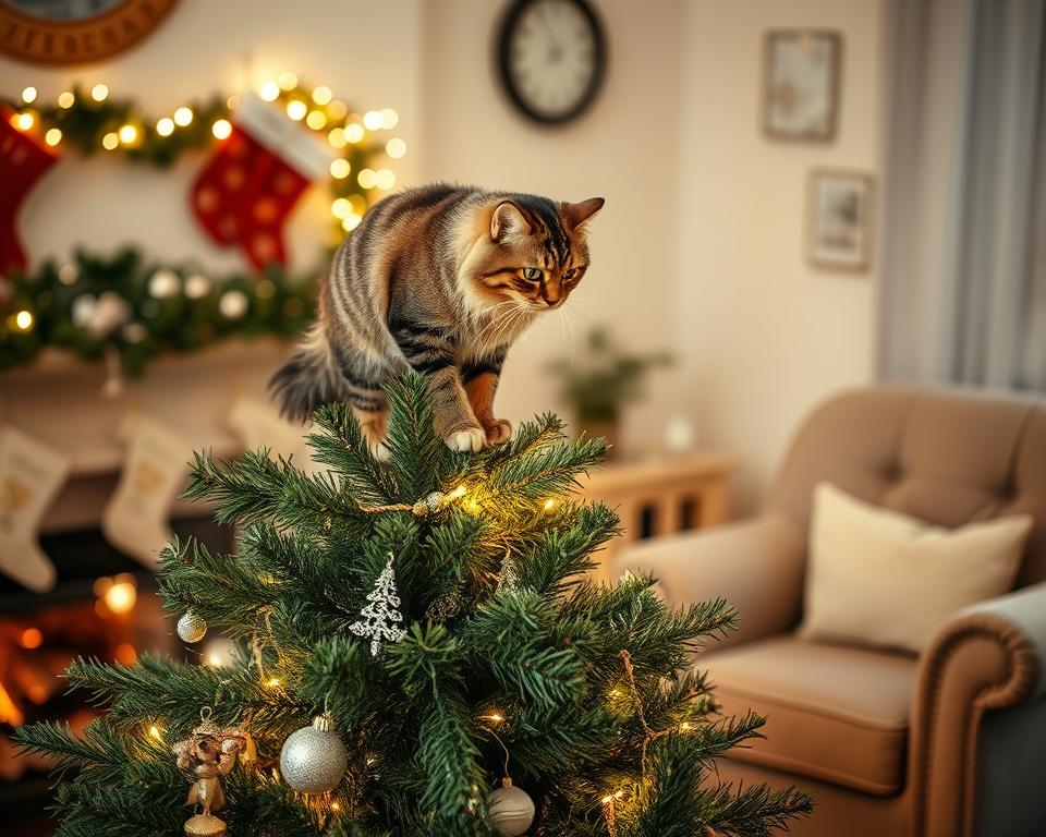 Kocka-a-nebezpeci-vanocniho-stromku-v-zime Kočka a nebezpečí vánočního stromku v zimě