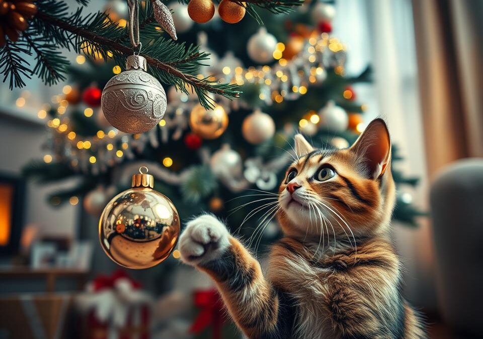 Zimní nebezpečí ve vánočních dekoracích pro kočky