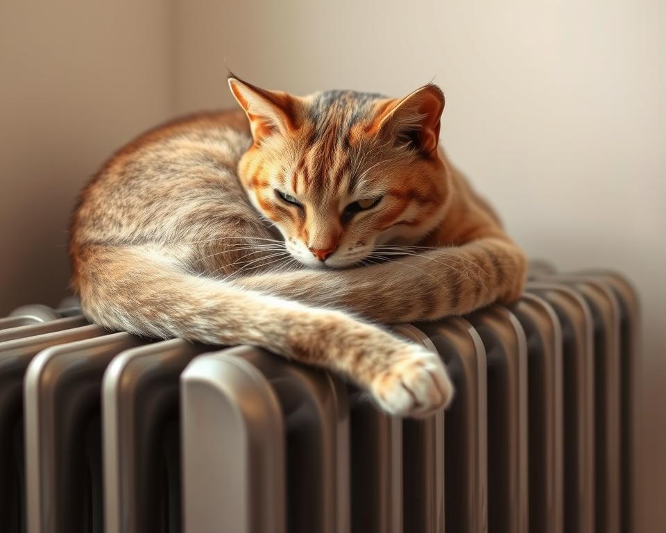 Kocka-na-radiatoru-v-zime Kočka na radiátoru v zimě