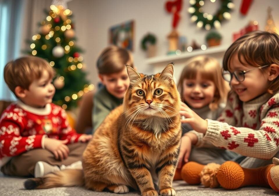 Rodina s kočkou o Vánocích – na co si dát pozor, pokud máš děti?