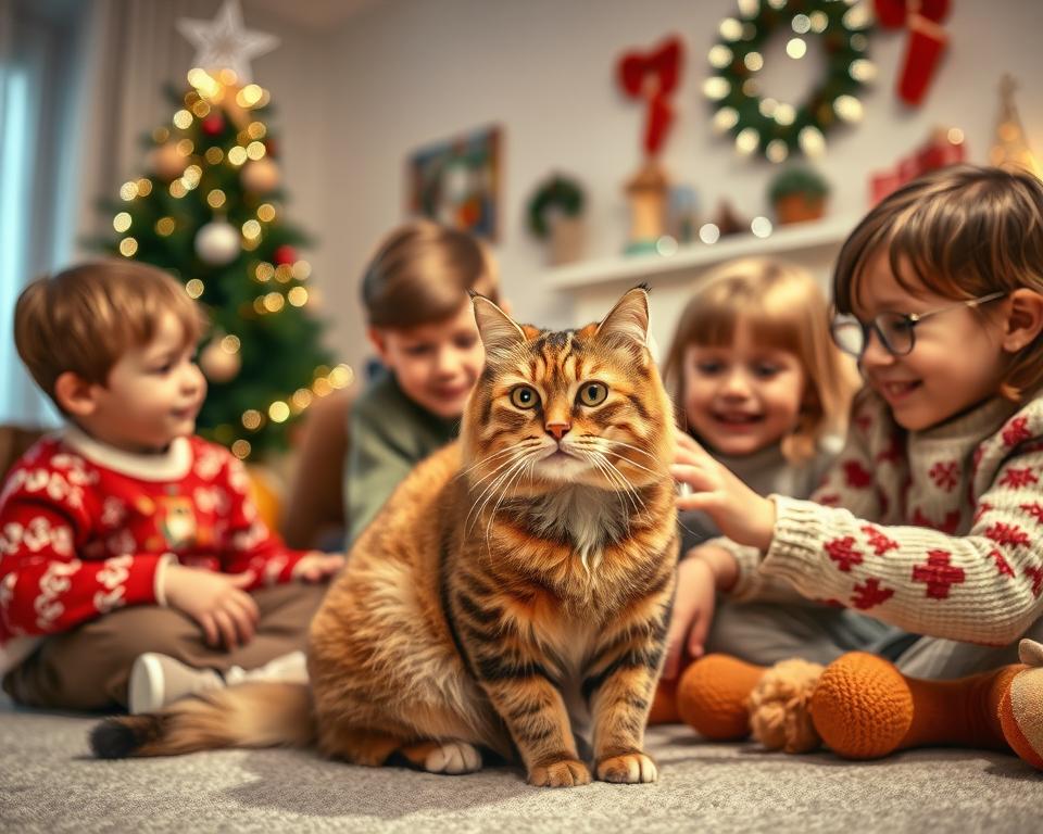 Rodina s kočkou o Vánocích – na co si dát pozor, pokud máš děti?