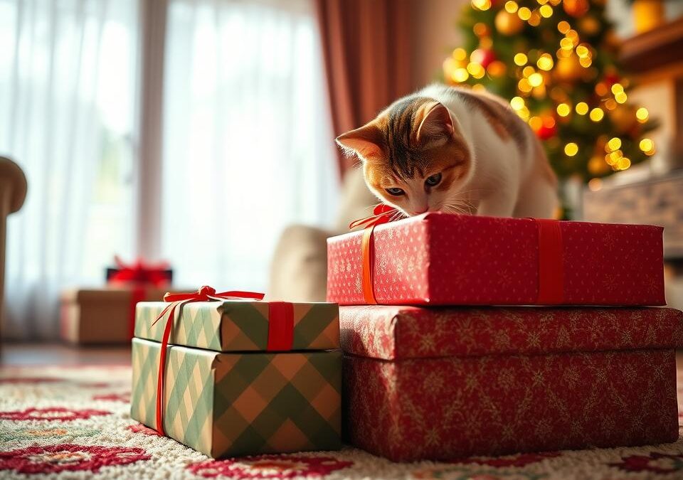Kočka a vánoční dárky – jak je bezpečně rozbalit?