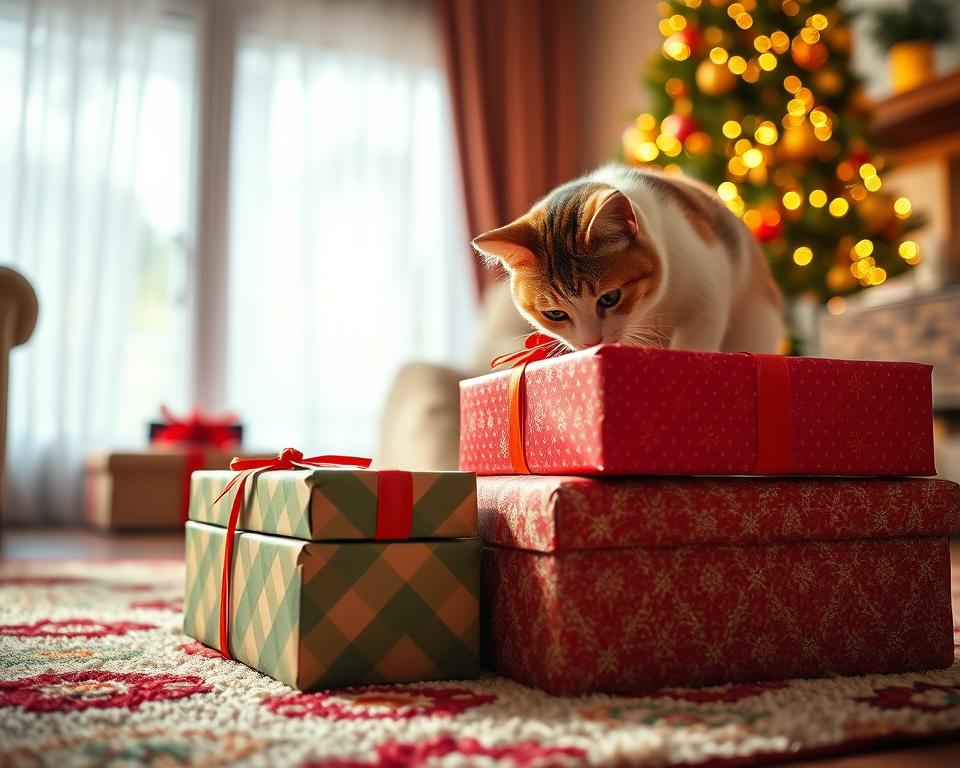 Vánoční balíček pro kočku v zimě