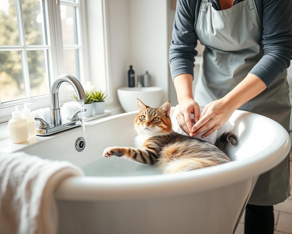 profesionální koupání kočky