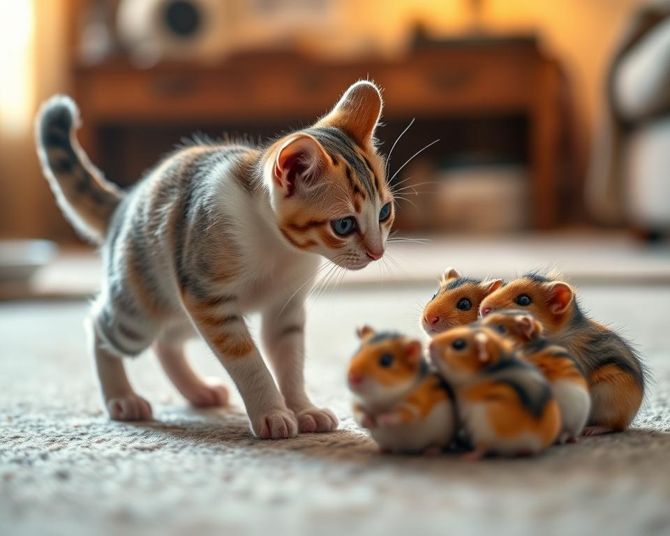 seznamování kočky s malými zvířaty