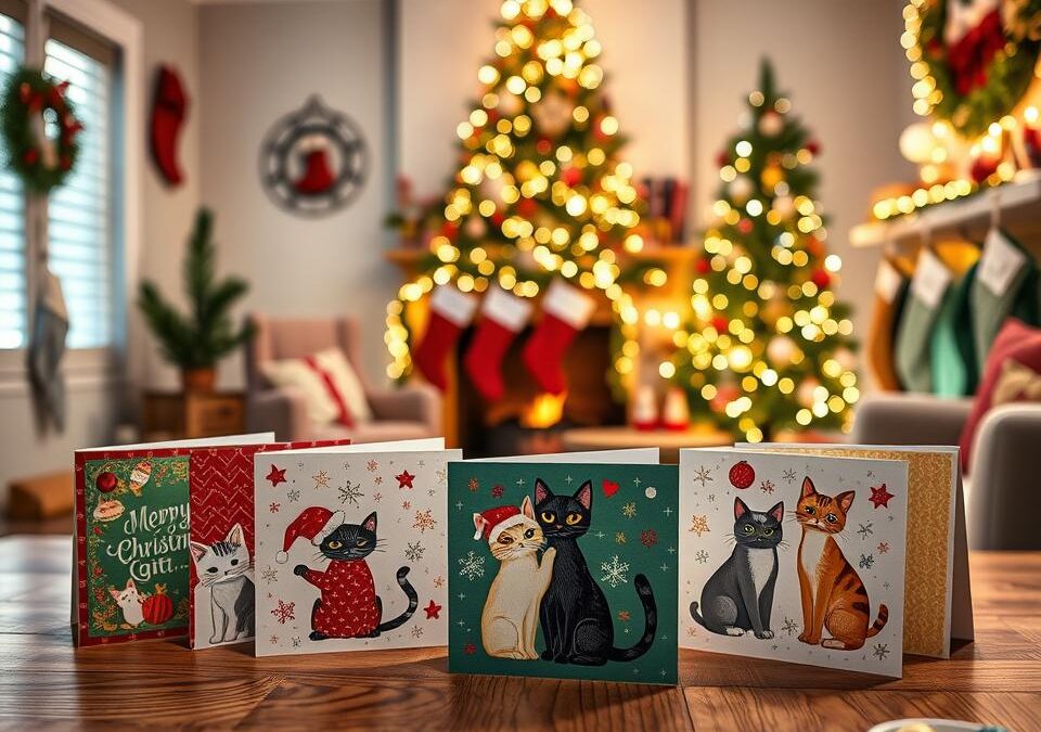 Vánoční tisknutelné dárkové karty pro milovníky koček