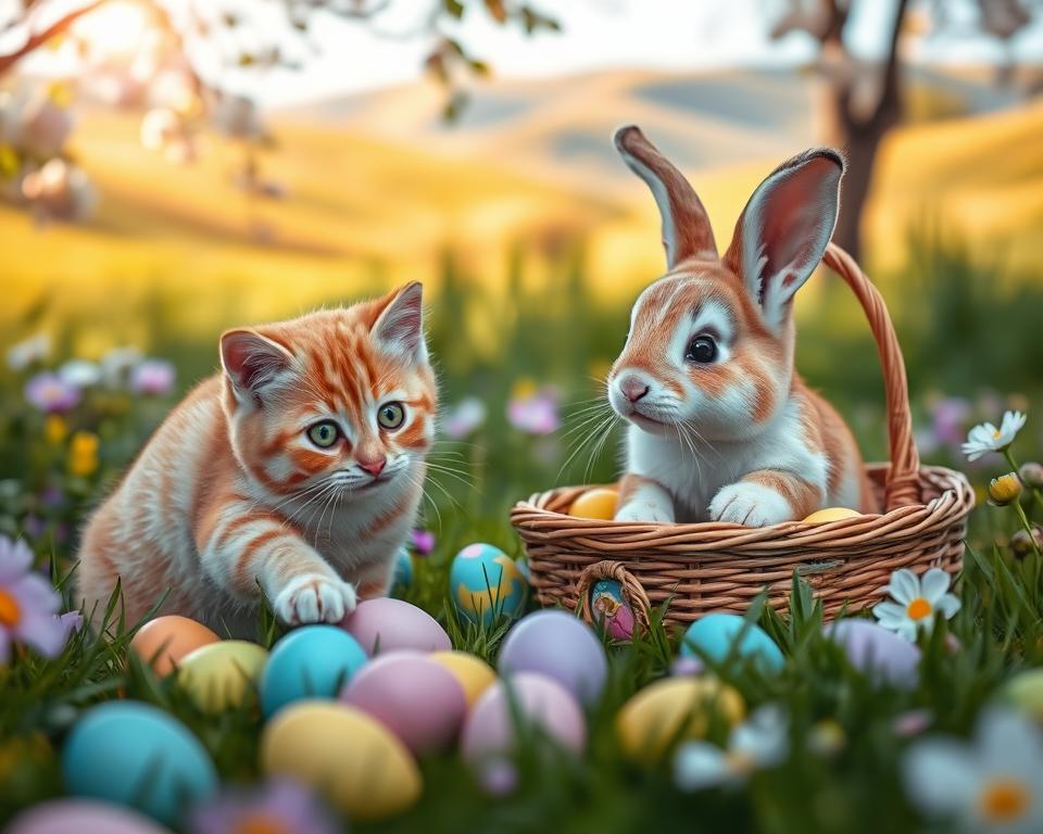 kočka a velikonoční zajíček