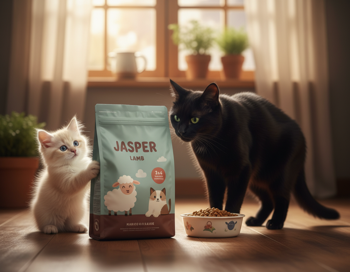 Jehněčí krmivo Jasper pro malé i velké kočky – odkaz na e-shop