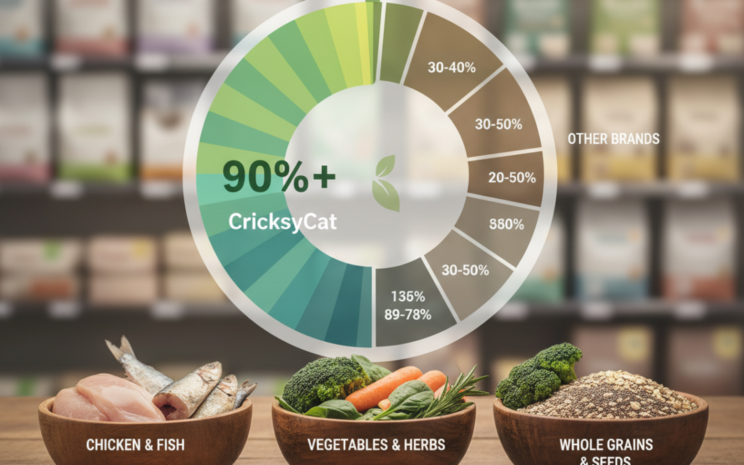 Podíl přírodních složek – srovnání CricksyCat s jinými značkami