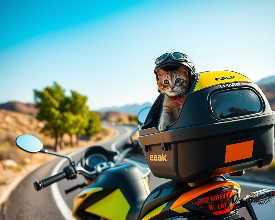 přeprava kočky na motocyklu