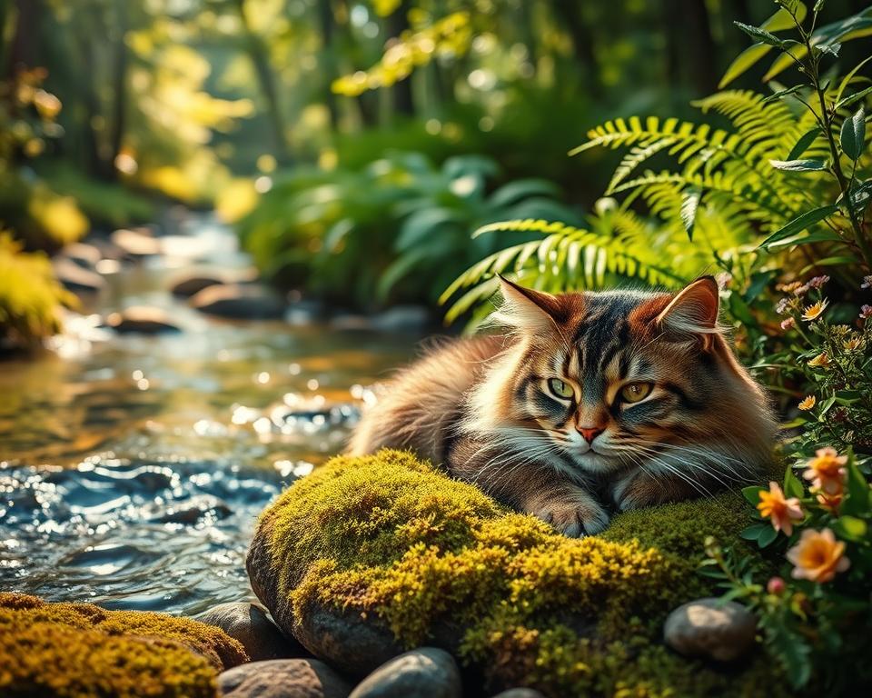 relaxace kočky pomocí přírodních zvuků