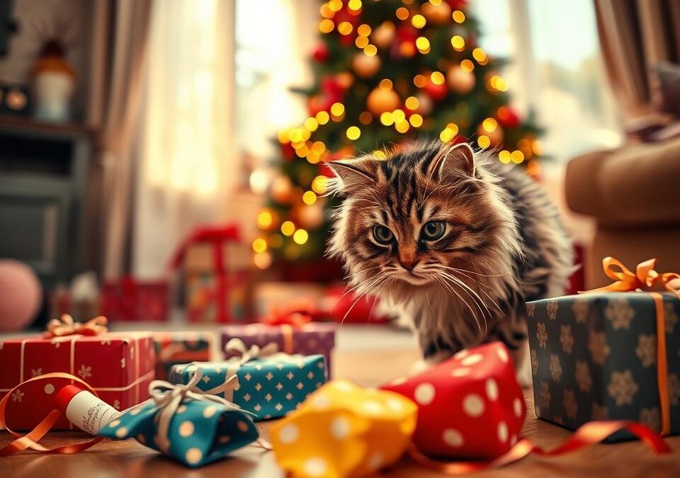Kočky a rozbalování vánočních dárků – radost, nebo riziko?