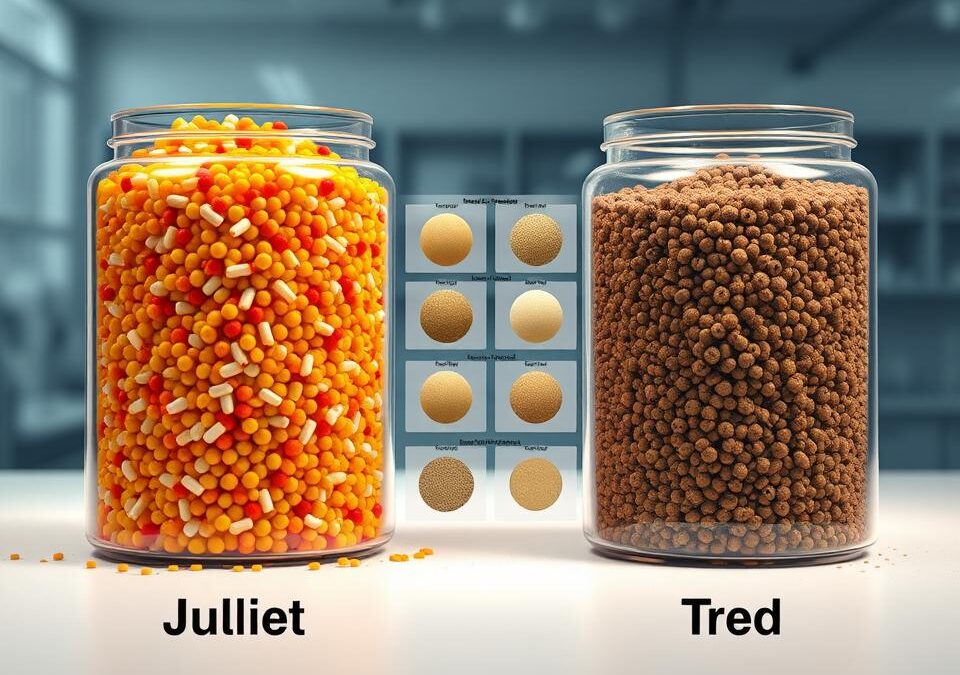 Juliet vs Ted: rozdíly ve složení a velikosti granulí