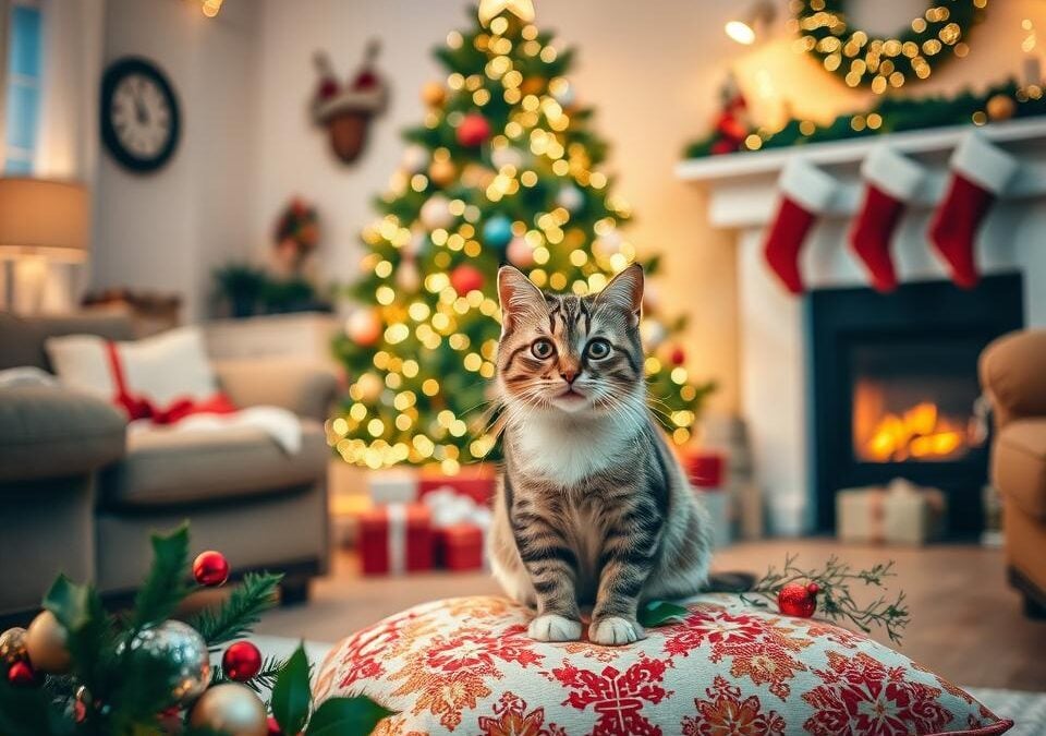 Domácí vánoční focení s kočkou – dekorační nápady