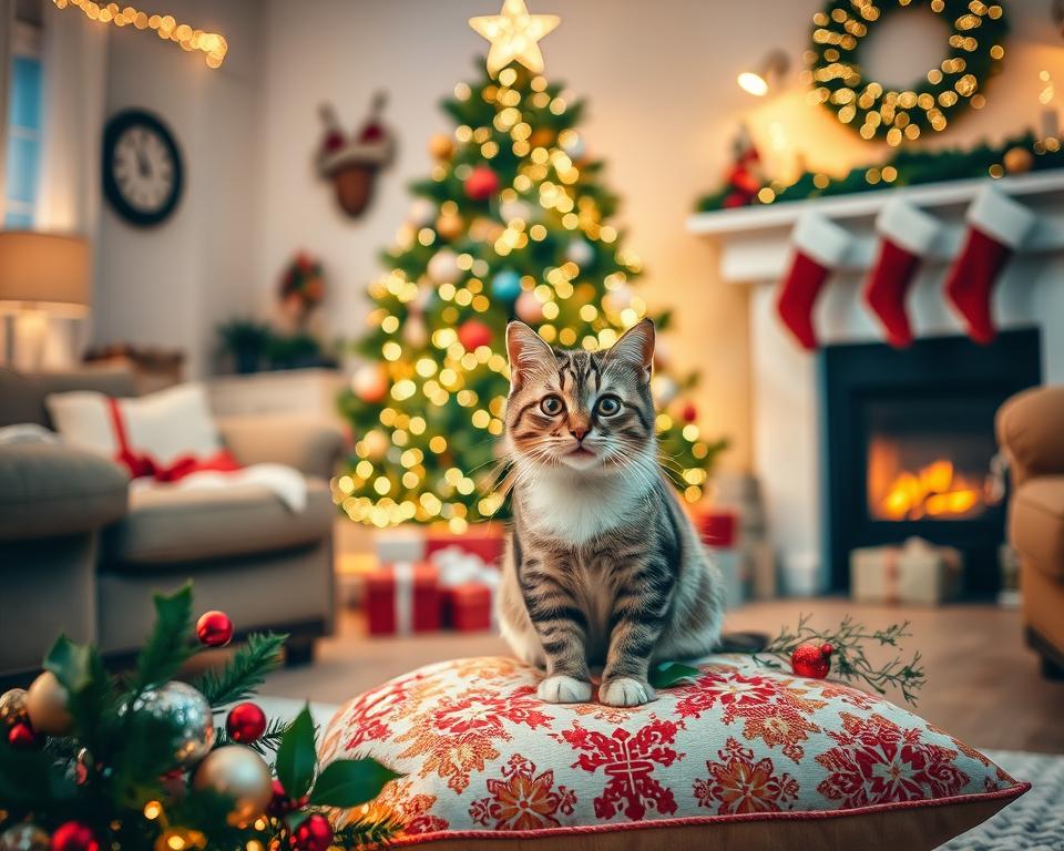Domácí vánoční focení s kočkou – dekorační nápady