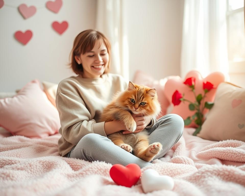 valentýnské objímání s kočkou