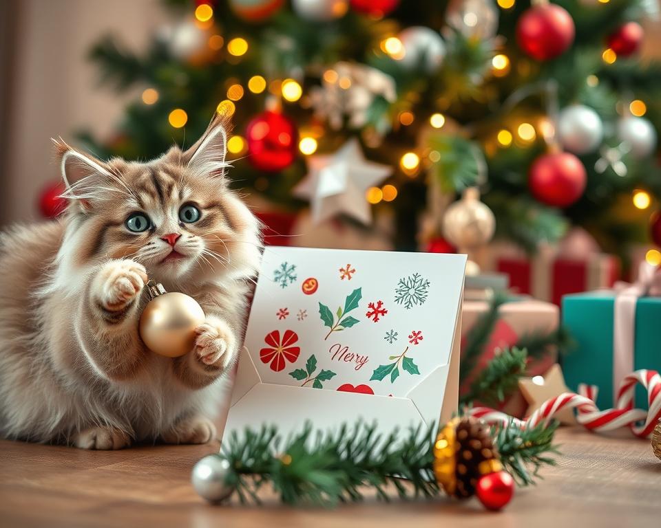 vánoční pohlednice s kočkou