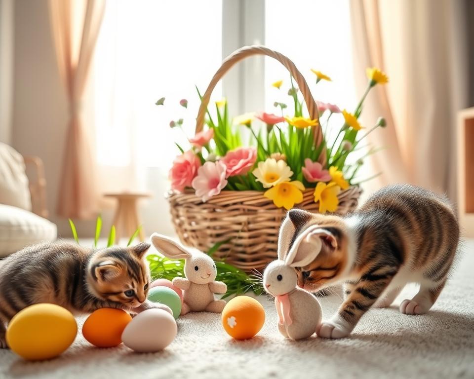 velikonoční dekorace a kočka
