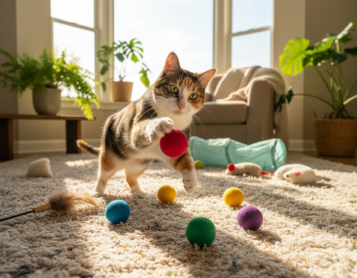 interaktivní hry s míčkem pro kočky