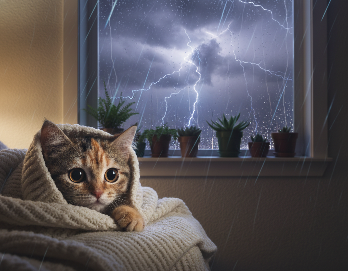 strach kočky z bouřky