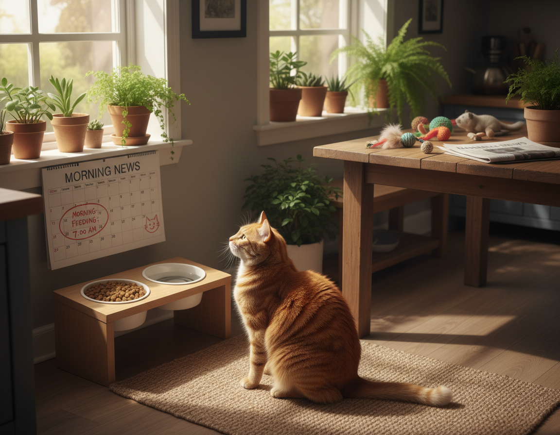 časování ranního krmení kočky