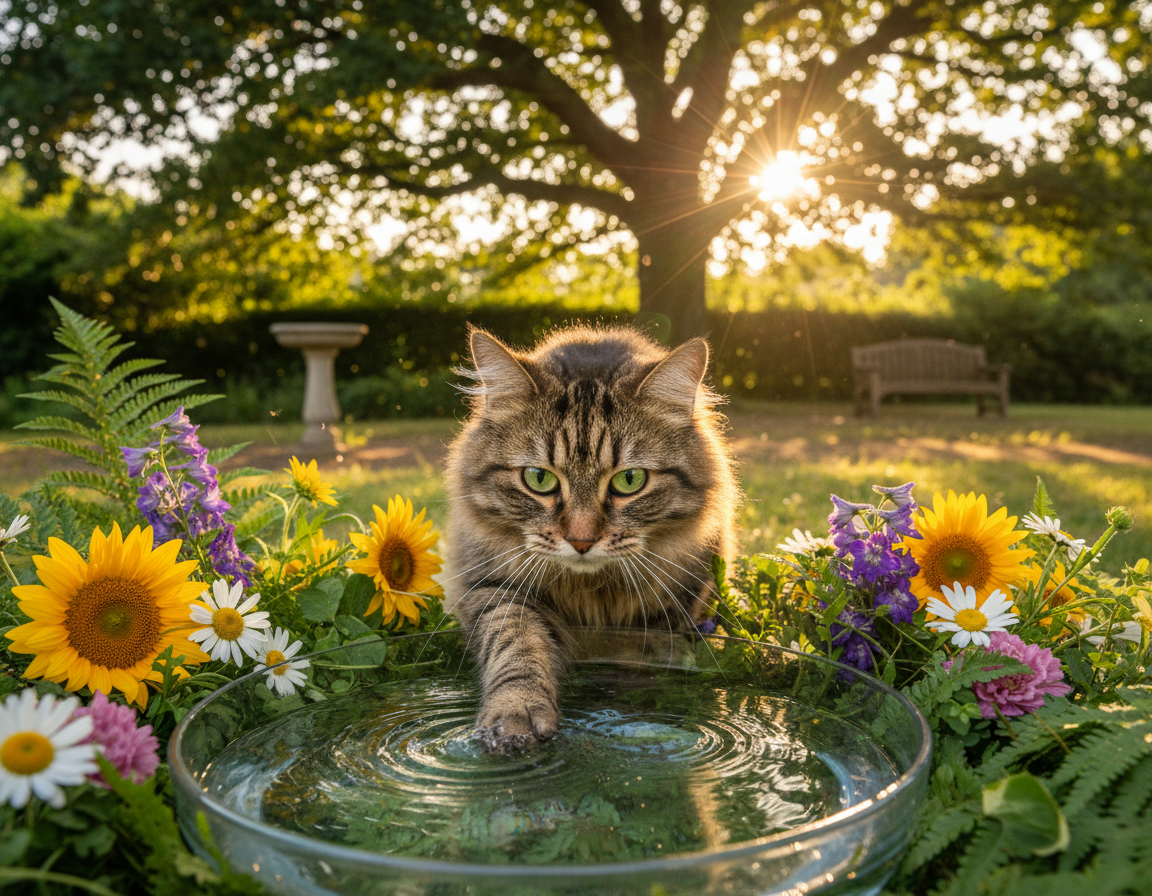 letní příjem vody u kočky