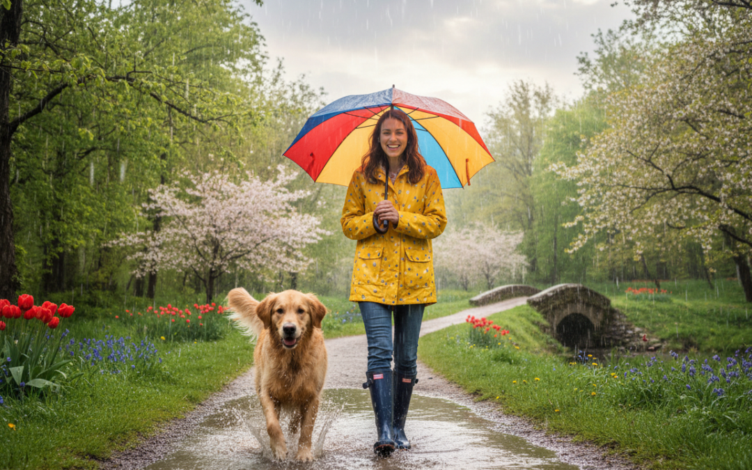 Procházka se psem v jarním dešti – co je potřeba?