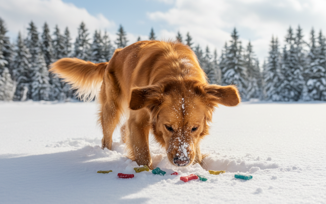 Hledání pamlsků ve sněhu – přirozená zimní hra pro psa