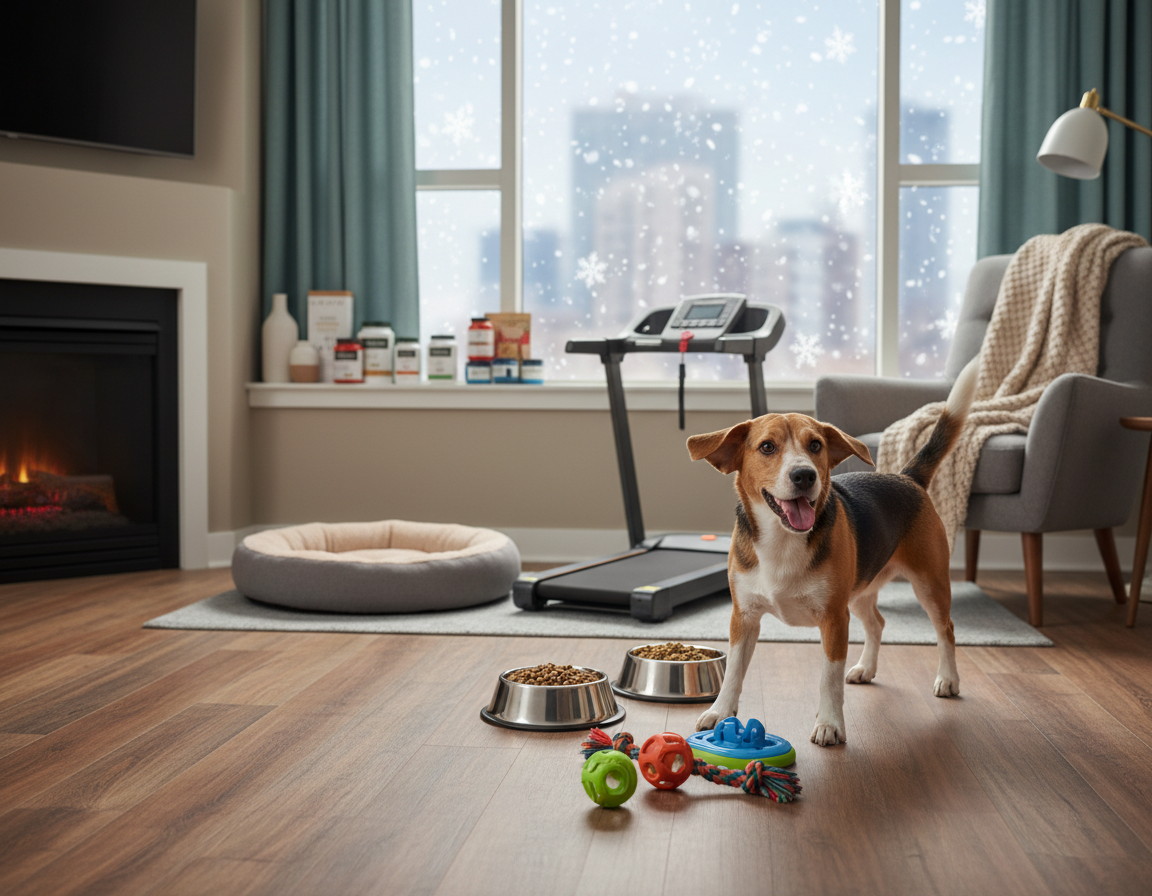 pes zima prevence obezity v interiéru