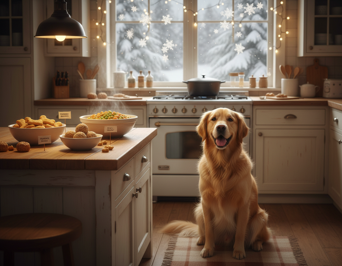 pes zima příprava zahřívacích pamlsků