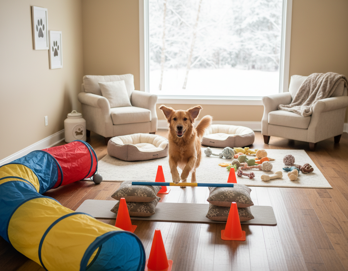 pes-zima-vytvoreni-vnitrni-prekazkove-drahy pes zima vytvoření vnitřní překážkové dráhy