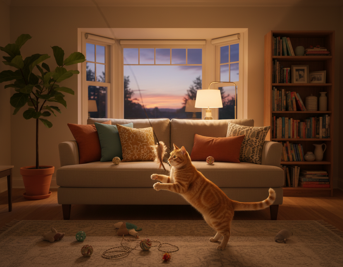 večerní herní rutina kočky