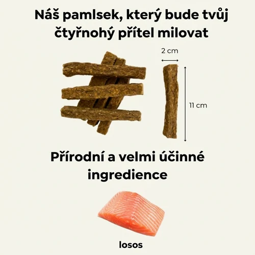 Meatlover hypoalergenní pochoutkové rybí tyčinky s lososem - 140 g 2 Meatlover hypoalergenní pochoutkové rybí tyčinky s lososem - 140 g - Obrázek 2